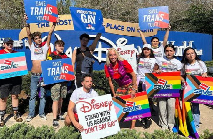 Protests, often under the title “We Say Gay”  have been happening across the world to support LGBT+ students in Florida, some of which are against the Disney corporation.There are many rallies to get Disney to stand up for their LGBT workers. Source l Orlando weekly 
