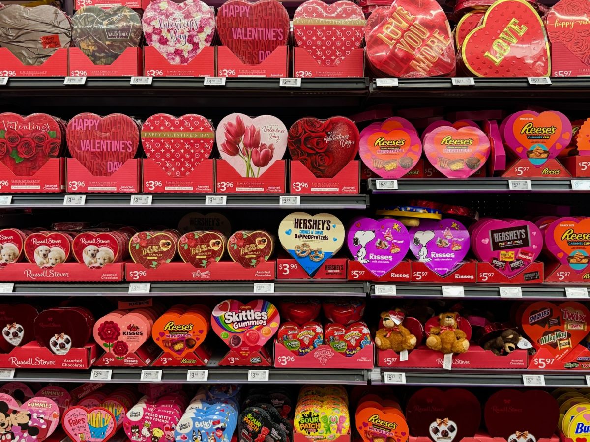 Stores stock heart themed inventory for the approaching holiday.